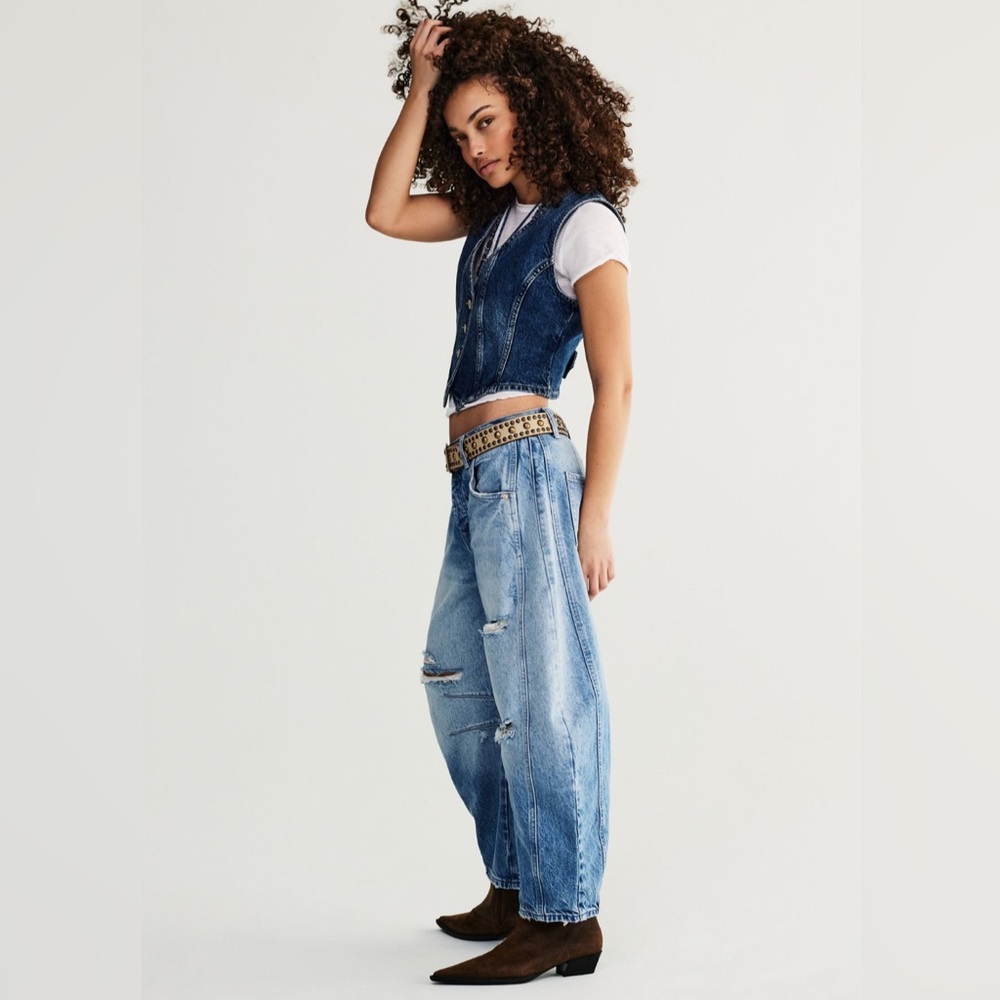 FREE PEOPLE MidRise GOOD LUCK Barrel Jeans NWT - Picture 3 of 5